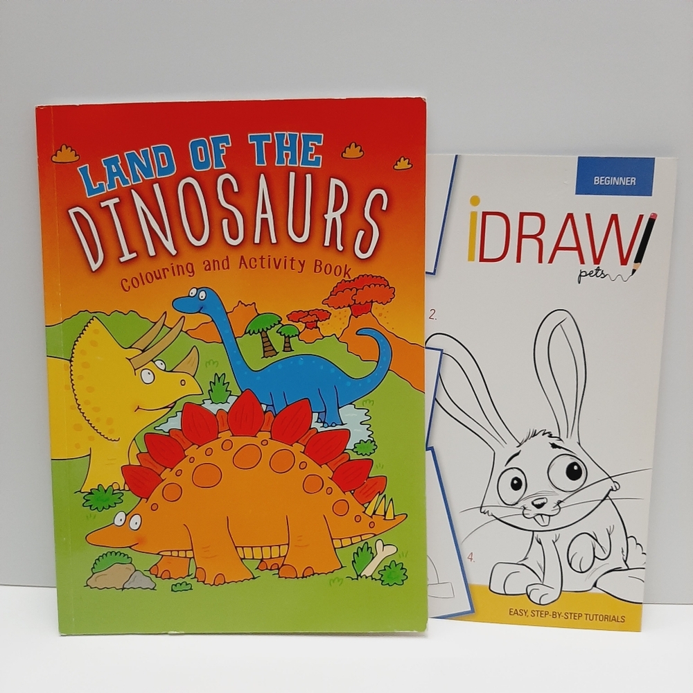 🍒4 for $20🍒 Lot of 2 Activity Books: Land of Dinosaurs Coloring & I-Draw Pets